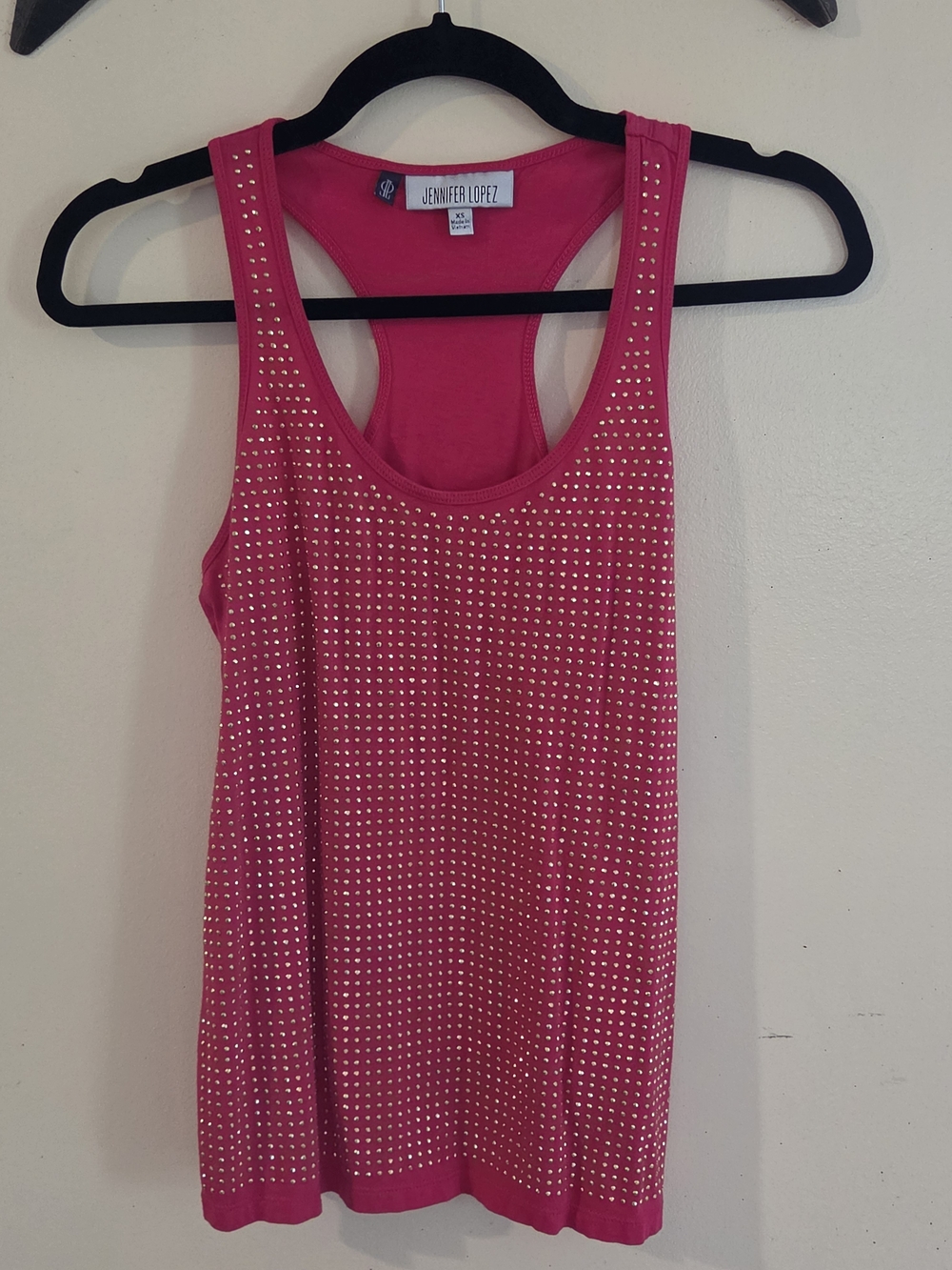 Jennifer Lopez Pink Rhinestone Studded Racerback Tank